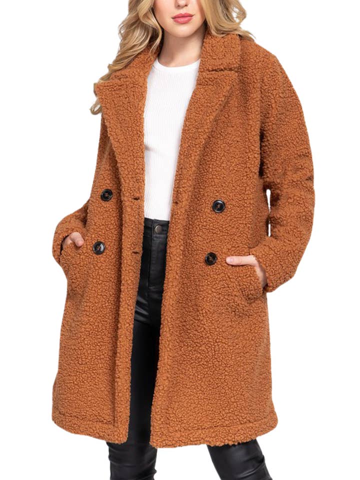 Vanilla Monkey - Wholesale Fur/Faux Fur Coat - Women's - Long Sleeve Double Breasted Faux Fur Teddy Coat
