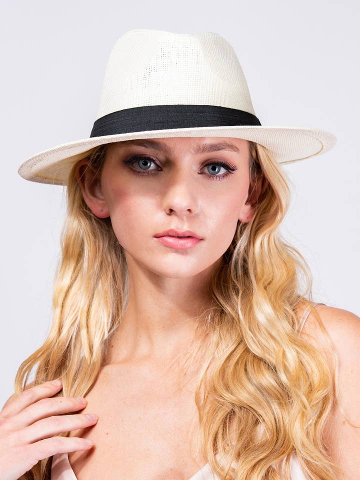 Paper Braid Wide Brim Belted Hat for wholesale by SP Sophia Collection