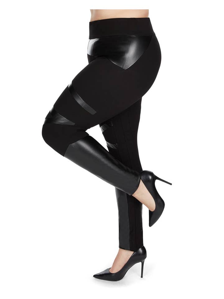 Schwarz meMoI Sexy Moto Pleather Akzent Shaping Leggings für den Großhandel auf Faire5