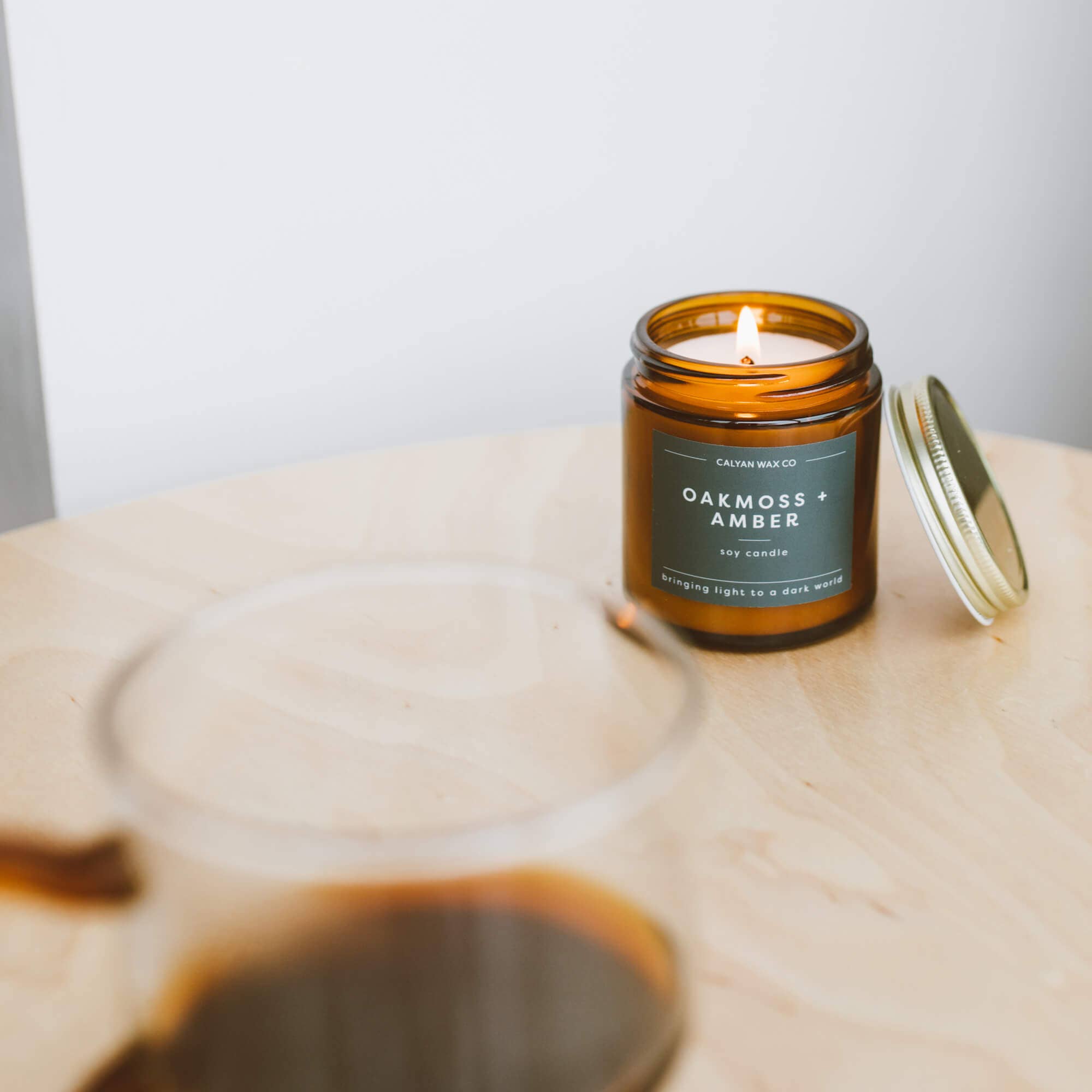 Calyan Wax Co. - Wholesale Jar/Filled Candle - Oakmoss + Amber - Mini Amber Jar Soy Candle3