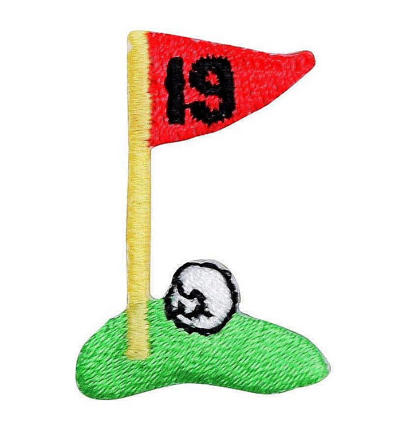 Wholesale Applique - Wholesale Patch - 19th Hole - Golf Fairway - Green with Flag - Iron on Applique - Embroidered Patch