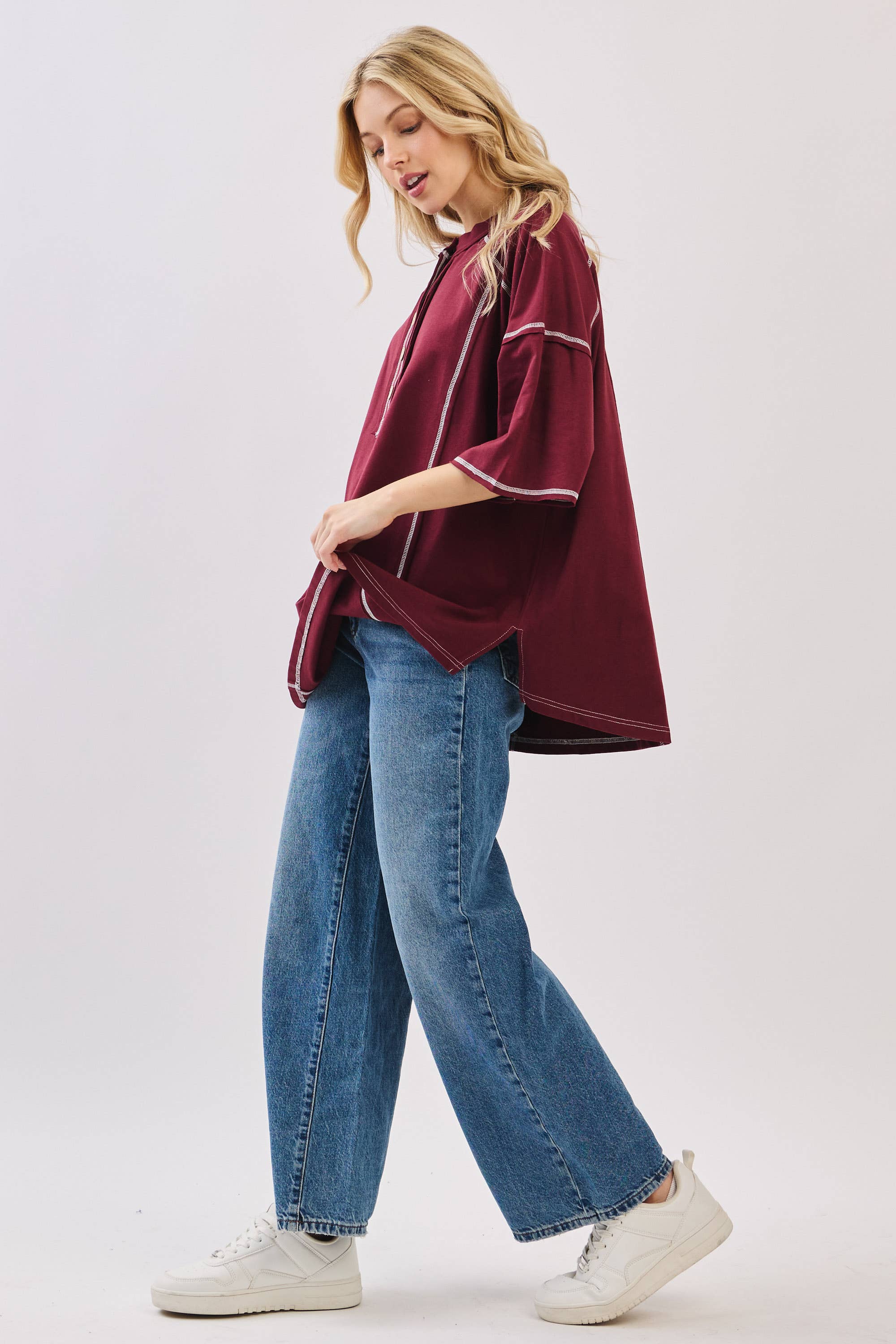 Sewn and Seen – Túnica - Mulher por atacado – Henley Relaxado com Botões13