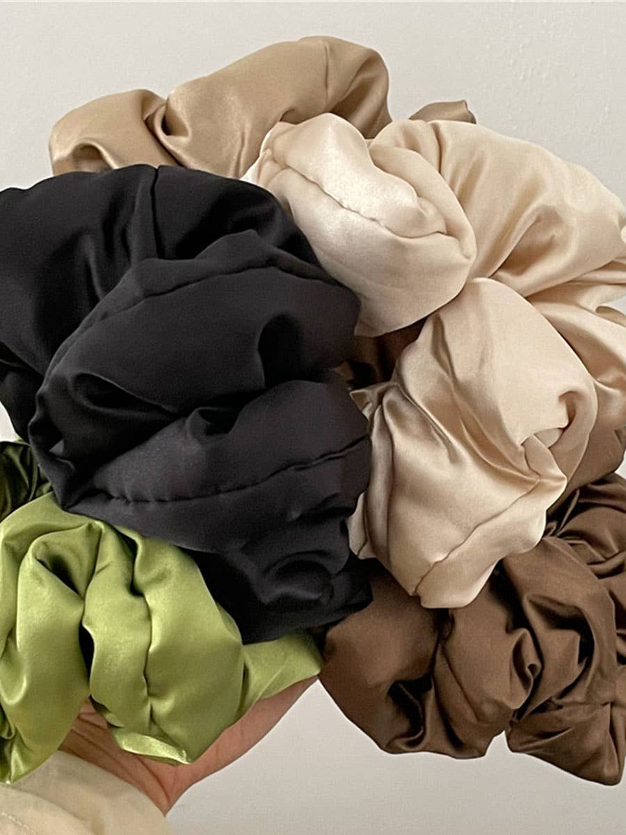 DOUBLJU - Wholesale Scrunchie - Women's - Solid Color Satin Hair Tie Pleated Scrunchie Hair Band9