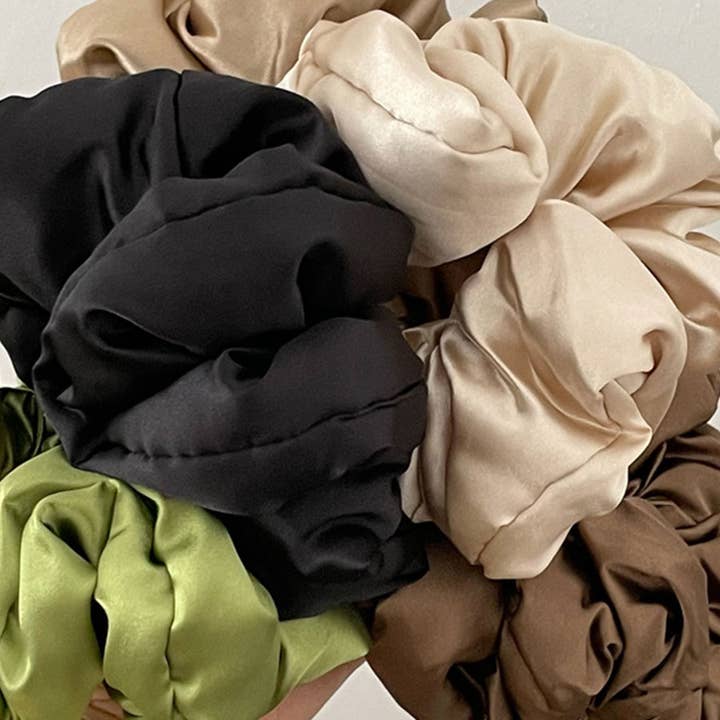 DOUBLJU - Wholesale Scrunchie - Women's - Solid Color Satin Hair Tie Pleated Scrunchie Hair Band9