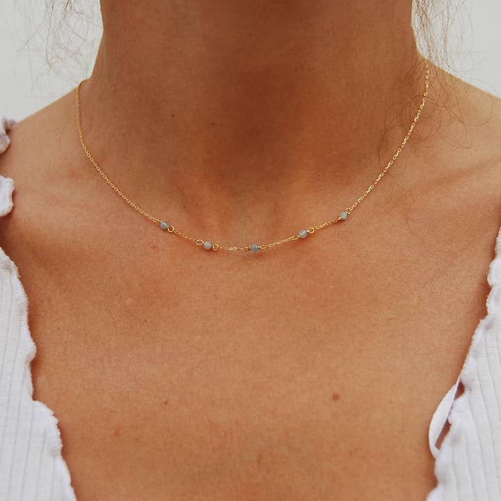18K gold necklace, aquamarine necklace, wedding necklace. for wholesale by Yneda Jewels