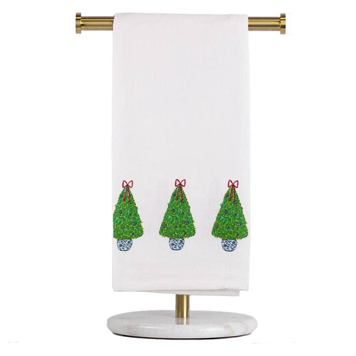 Topiary Christmas Handdoek Wit/Groen/Rood 20x28 voor wholesale door The Royal Standard
