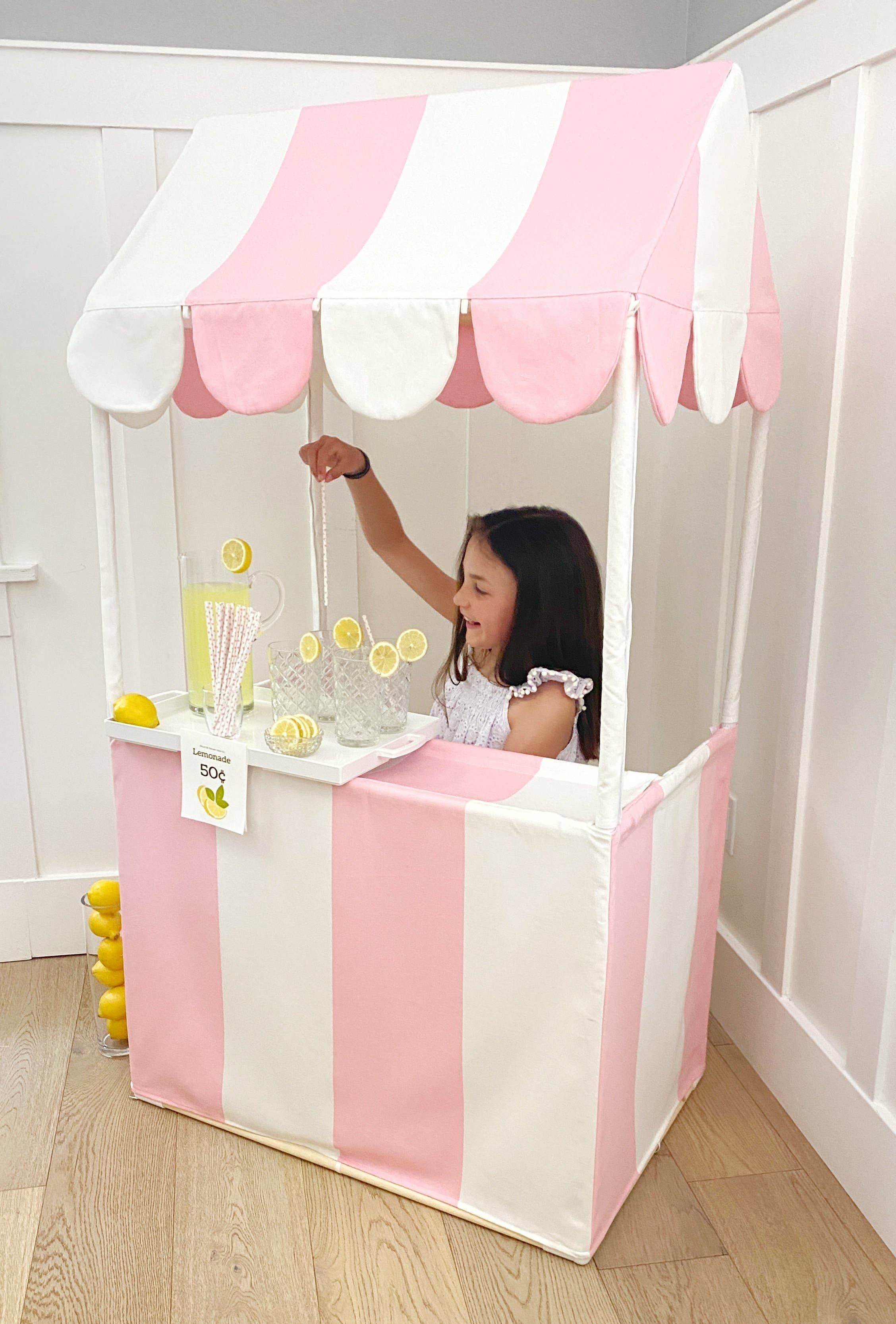 Domestic Objects - Wholesale Tent - Kids - The Market Stand Play Tent in Pink & White Cotton Canvas4