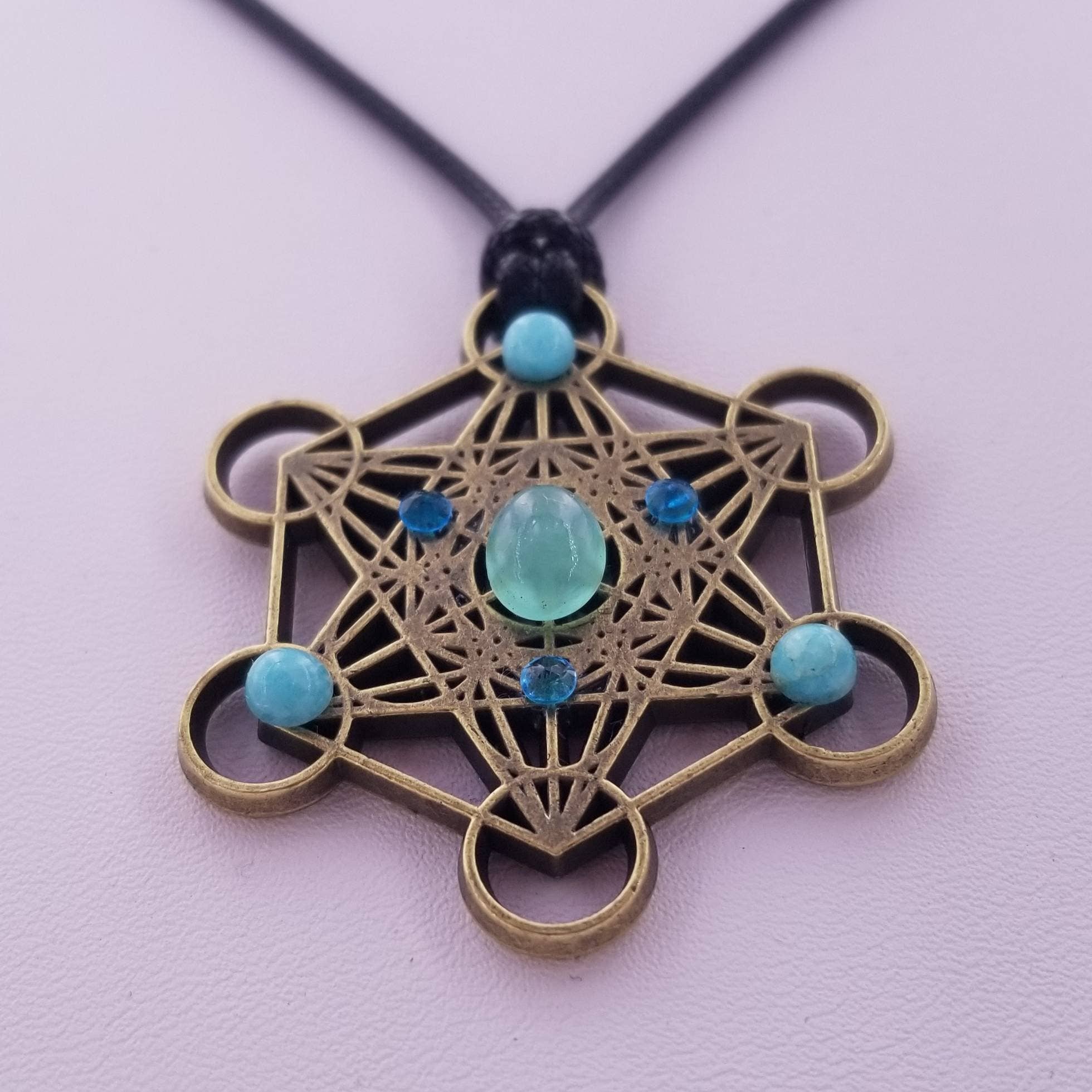 Spirit Elevations - Wholesale Pendant/Charm Necklace - Metatron Pendant Charm Sacred Geometry Crystal Grid Necklace Talisman Amazonite Pendant Blue Apatite Pendant Aqua Chalcedony1