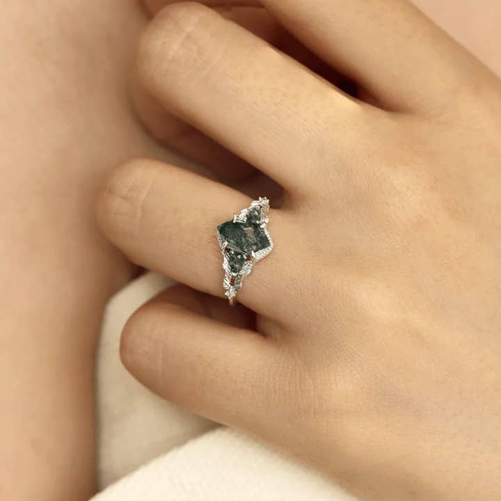 Azura Jewelry - Vente Anneau/bague à empiler - Bague en agate Gardenia Moss 1