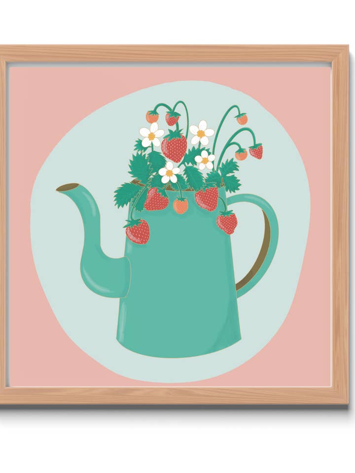 Impression d'art 8" x 8" Théière Fraise pour la vente par Lucid Moon Studio, LLC