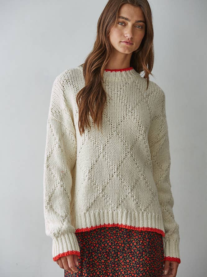 Cream Red W2361 | Knit Sweater Cotton Nylon Pullover Top for wholesale on Faire0