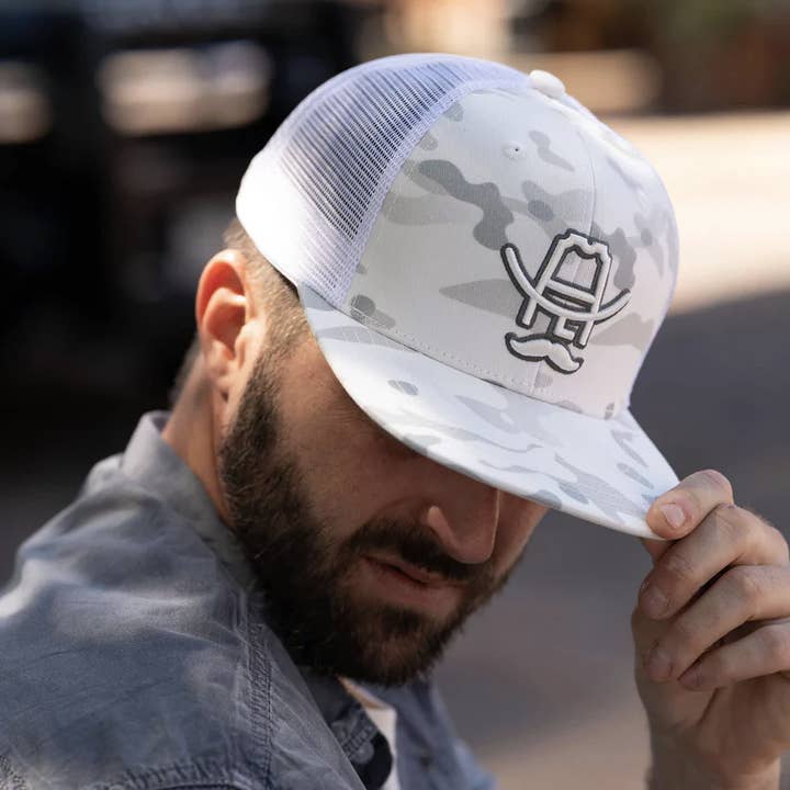 White Camo Hank 3D Hat - Snow Camo/White Color for wholesale on Faire