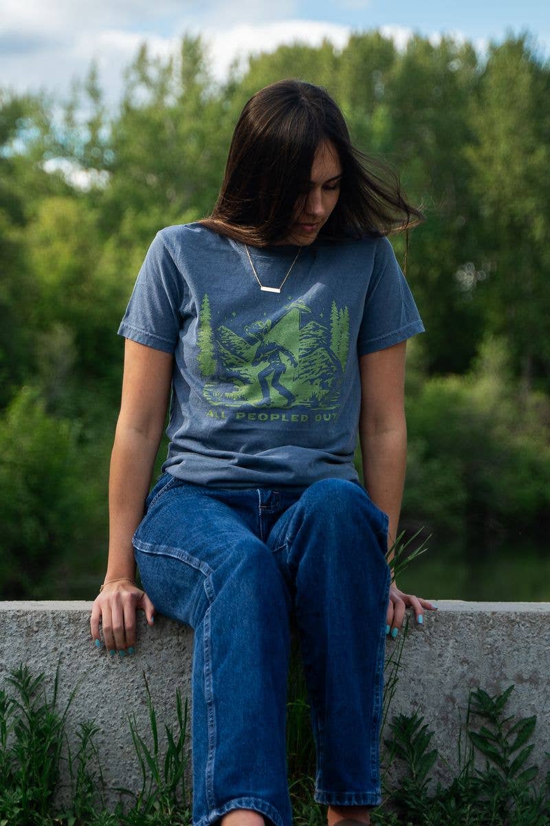 The Montana Scene - Wholesale Screen Printed T-Shirt - Women's - All Peopled Out Unisex Tee - Denim1
