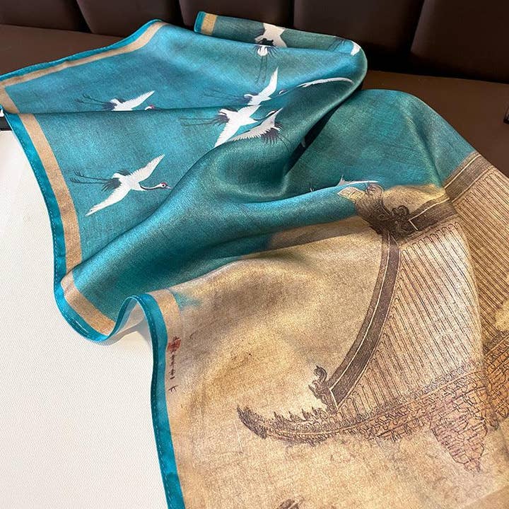 SueSilkHK - Wholesale Scarf - Women's - Chinese Style 53cm Small Silk Scarf/100% Mulberry Silk Scarf/Elegant Crane Printed Scarf/Gift for Her
