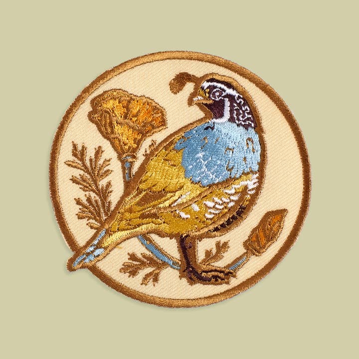 Mustard Beetle - Wholesale Patch - Iron on Patch: CA Quail & Poppies
