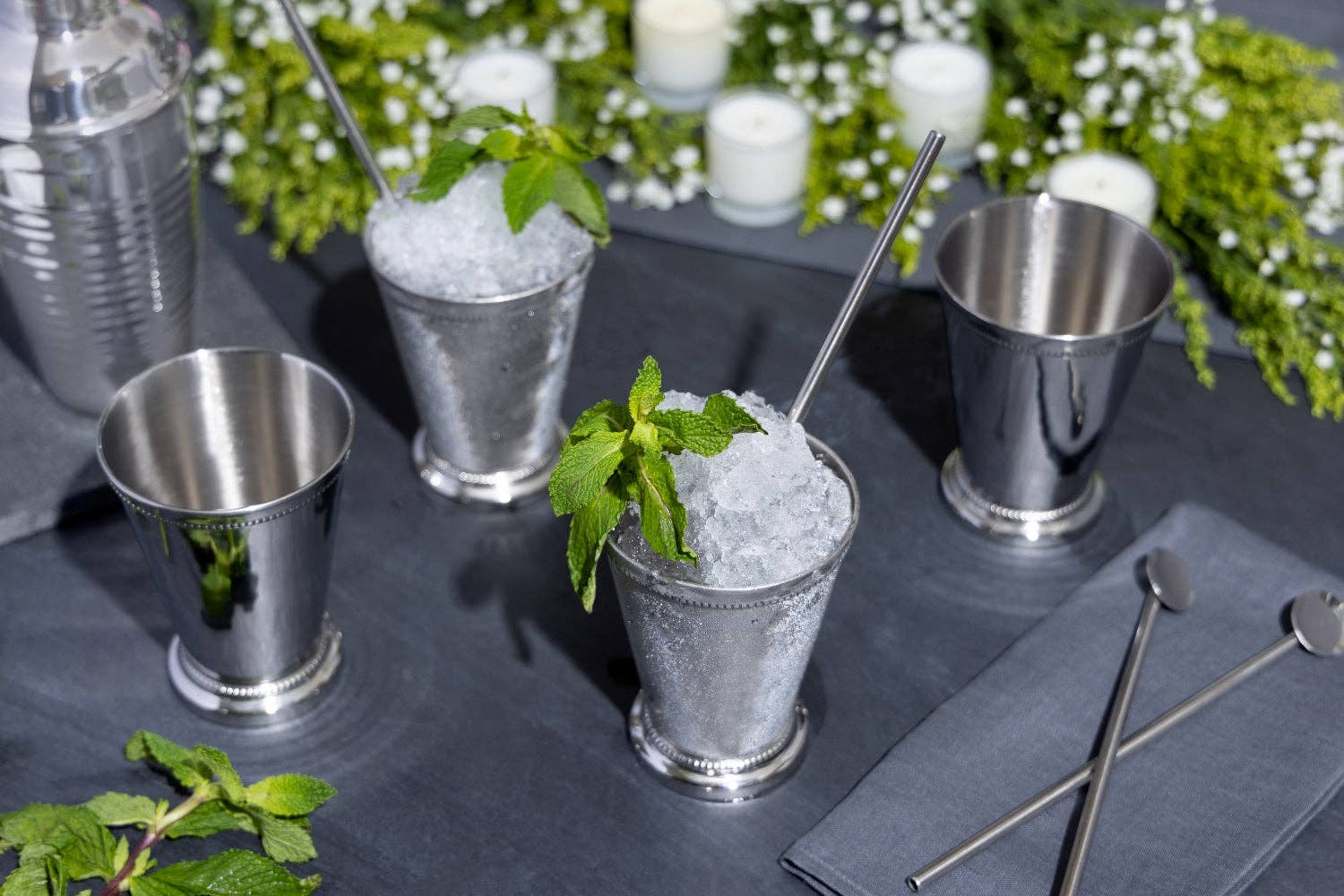 Silver Metal Mint Julep Cups - 4 Pack - Copper (4 Cups + 4 Straws) for wholesale on Faire2