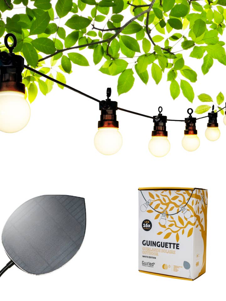 Guinguette Solaire White Edition 16 LED String Lights for wholesale by Guirled