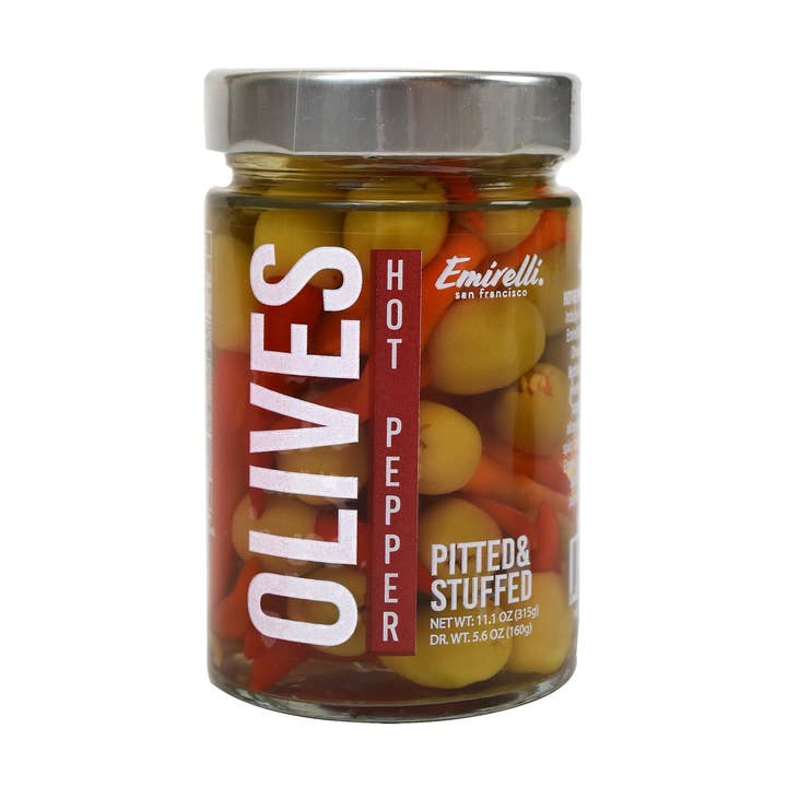 Hot Pepper Stuffed Green Olives for wholesale by Emirelli