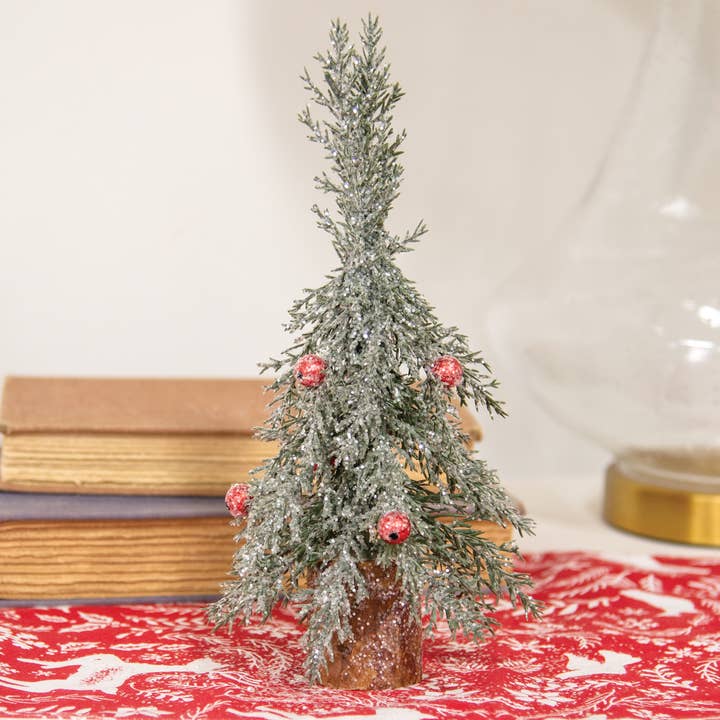 Col House Designs - Wholesale Christmas Decoration - Winter Frost Pine Tree w/Red Baubles - 10"H1