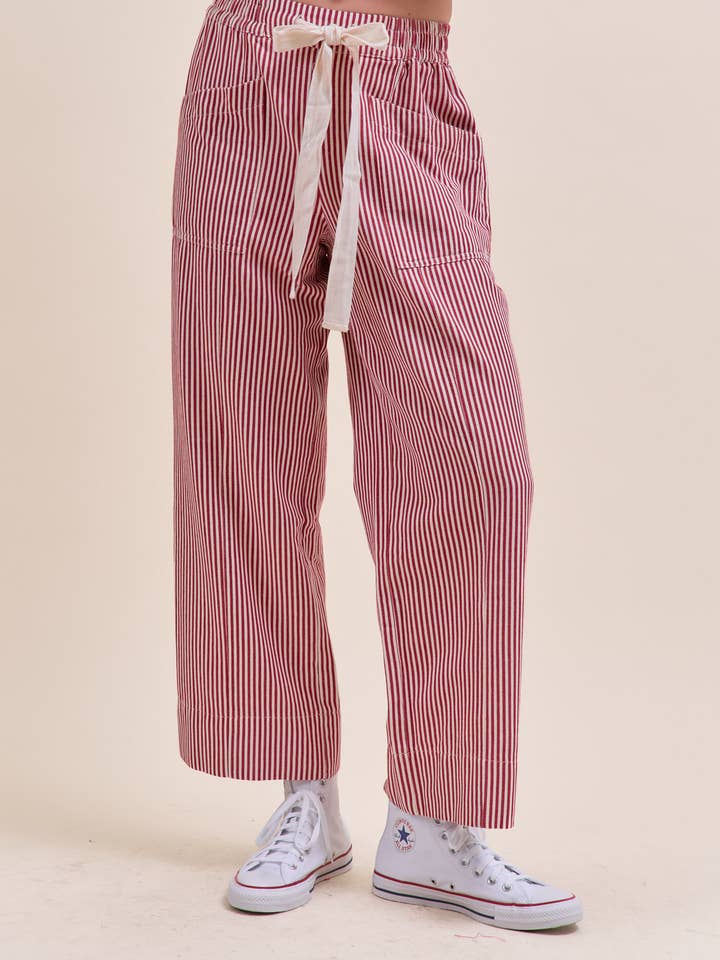 Black Offwht Stripe STRIPED WIDE LEG PANTS MP4461 for wholesale on Faire8