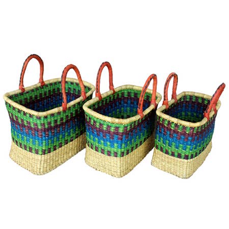 African Market Baskets - Wholesale Basket - African Bolga Baskets : Set of 3 Rectangle Baskets (G-145)2