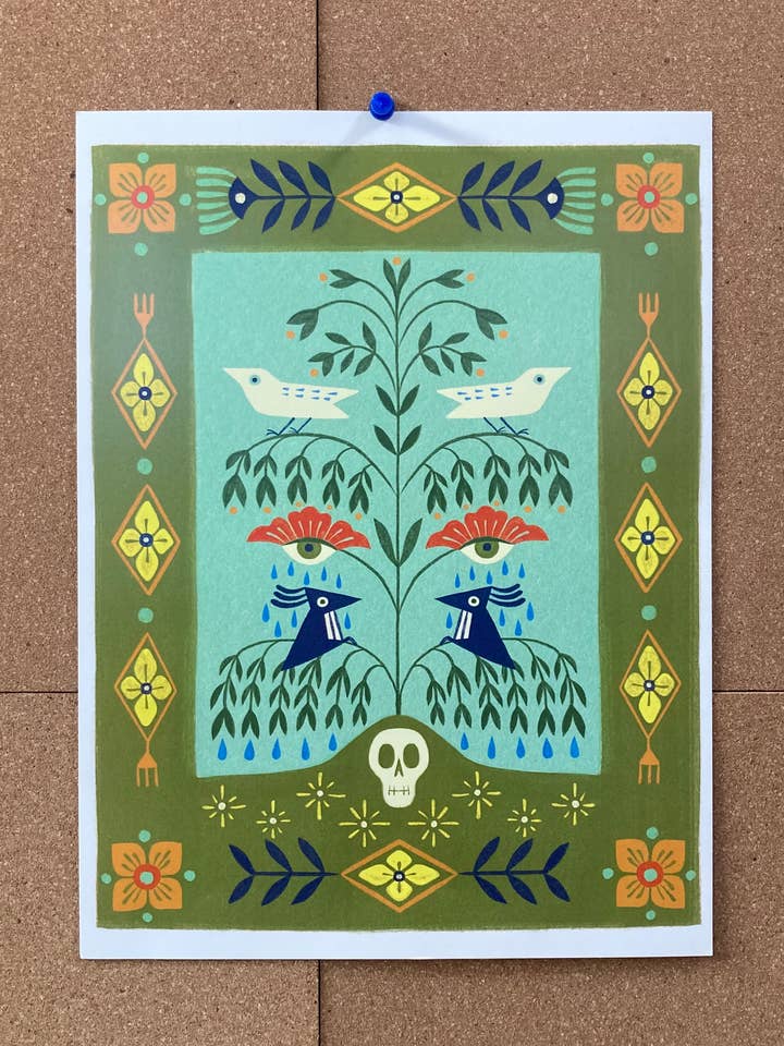 Weeping Tree, folk art print for wholesale by Maren Inga