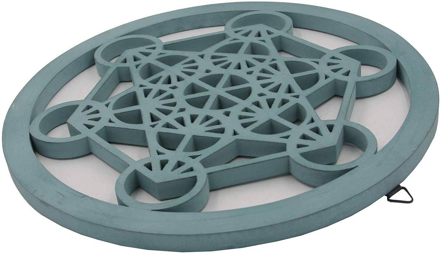 Lungta Imports - Wholesale Vase - Large Metatron Cube Sacred Geometry Handcrafted Wooden Wall Decor (Turquoise, 15.75 Inches)1