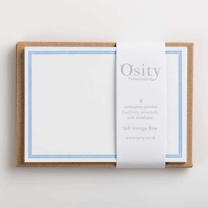 8 CuriOsity Letterpress Notecards, Soft Vintage Blue for wholesale by Osity