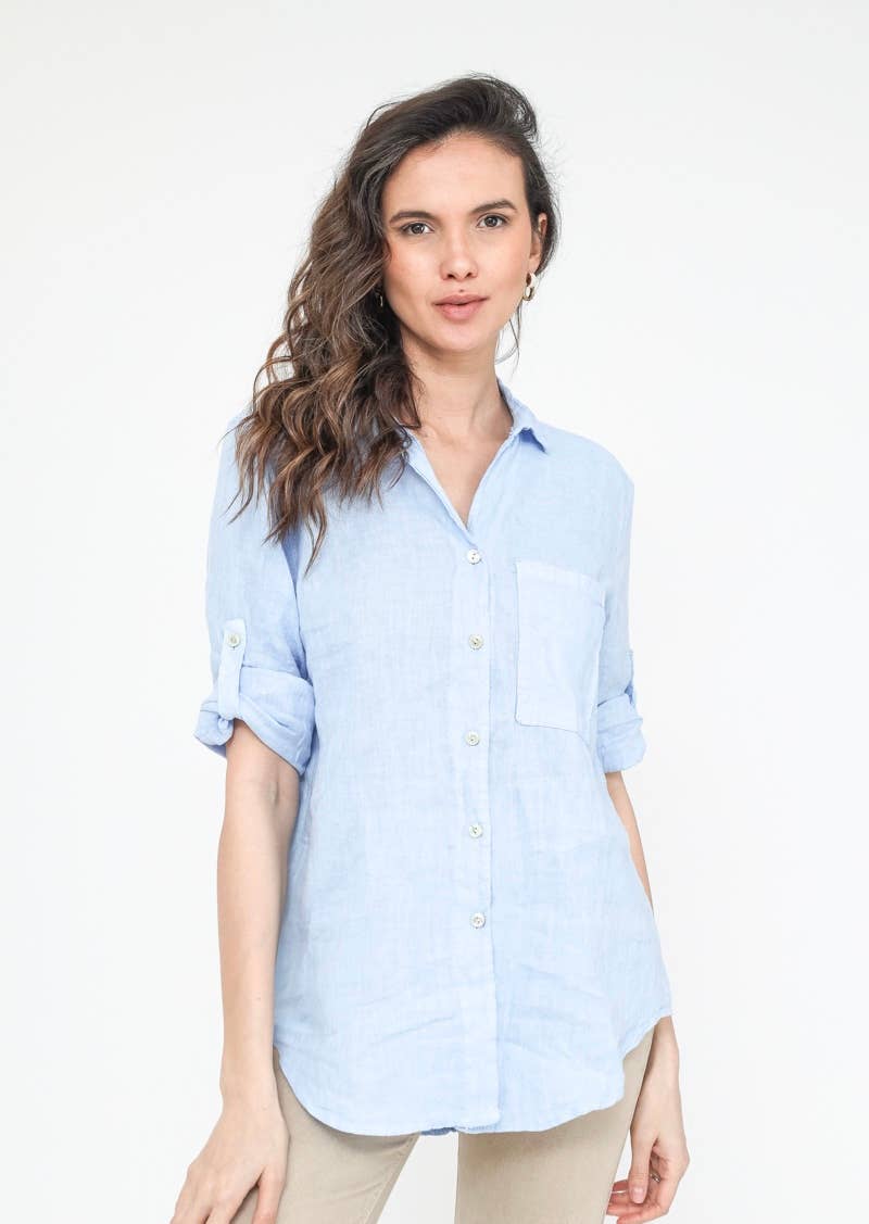 LINEN & COTTON HOUSE - Wholesale Button Down Shirt - Women's - LINEN SHIRT WITH SQUARE POCKET, SPRING SUMMER 740019