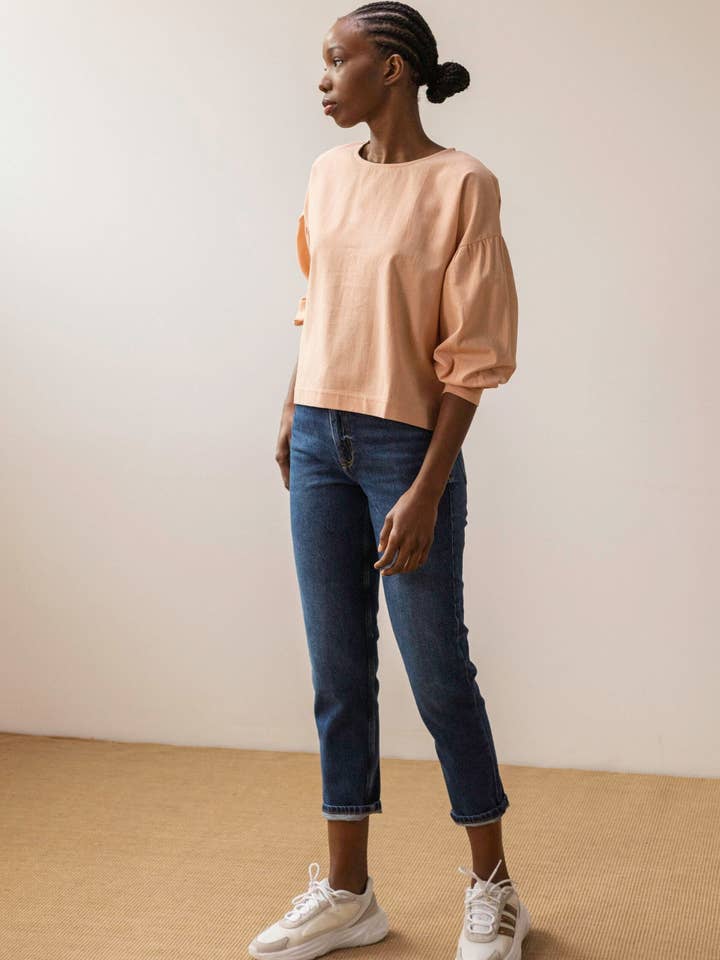 Orange checkered blouse for wholesale by PAN Producto Básico