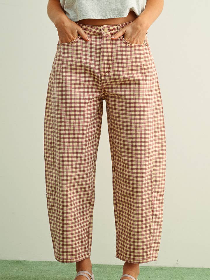 Pantalon ample à motif mini carreaux pour la vente par MIOU MUSE