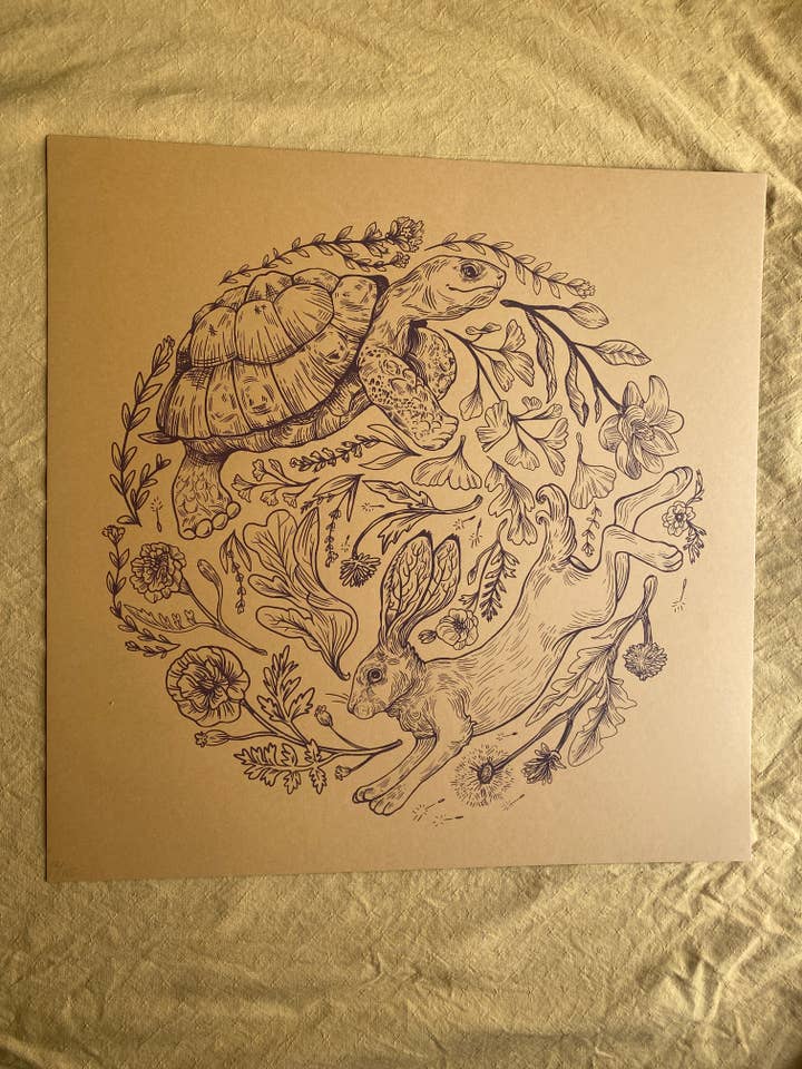 Tortoise & The Hare 18x18 Screen Print for wholesale by Field Sparrow Studio