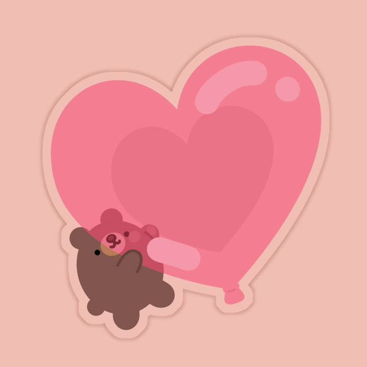Laura Illustrates - Wholesale Sticker - Bear Hug Balloon Vinyl Sticker | Valentine's Day Sticker