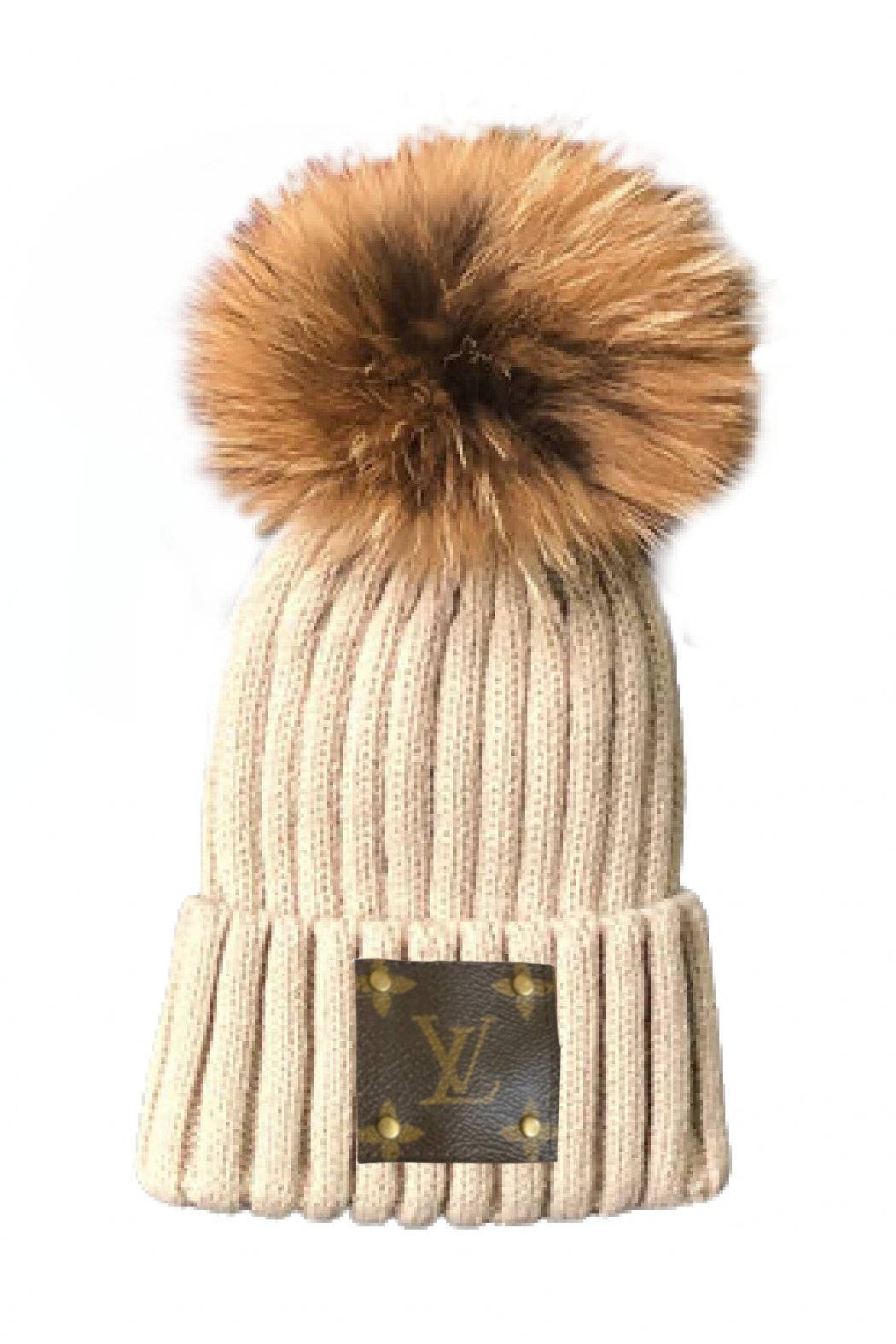 Embellish Your Life - Wholesale Beanie - Women's - Up-Cycled LV Detachable Fur Pom Beanie1