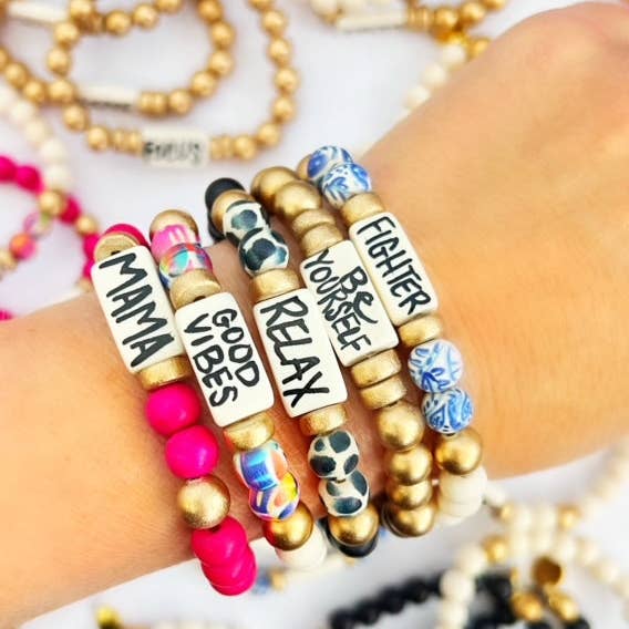 Audra Style - Wholesale Beaded Bracelet - Affirmation Word Beaded Bracelets Inspirational - Black and