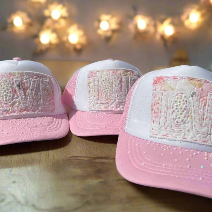 "Love" Trucker Hat for Kids, Handmade with Vintage Fabric for wholesale by Christine Leigh