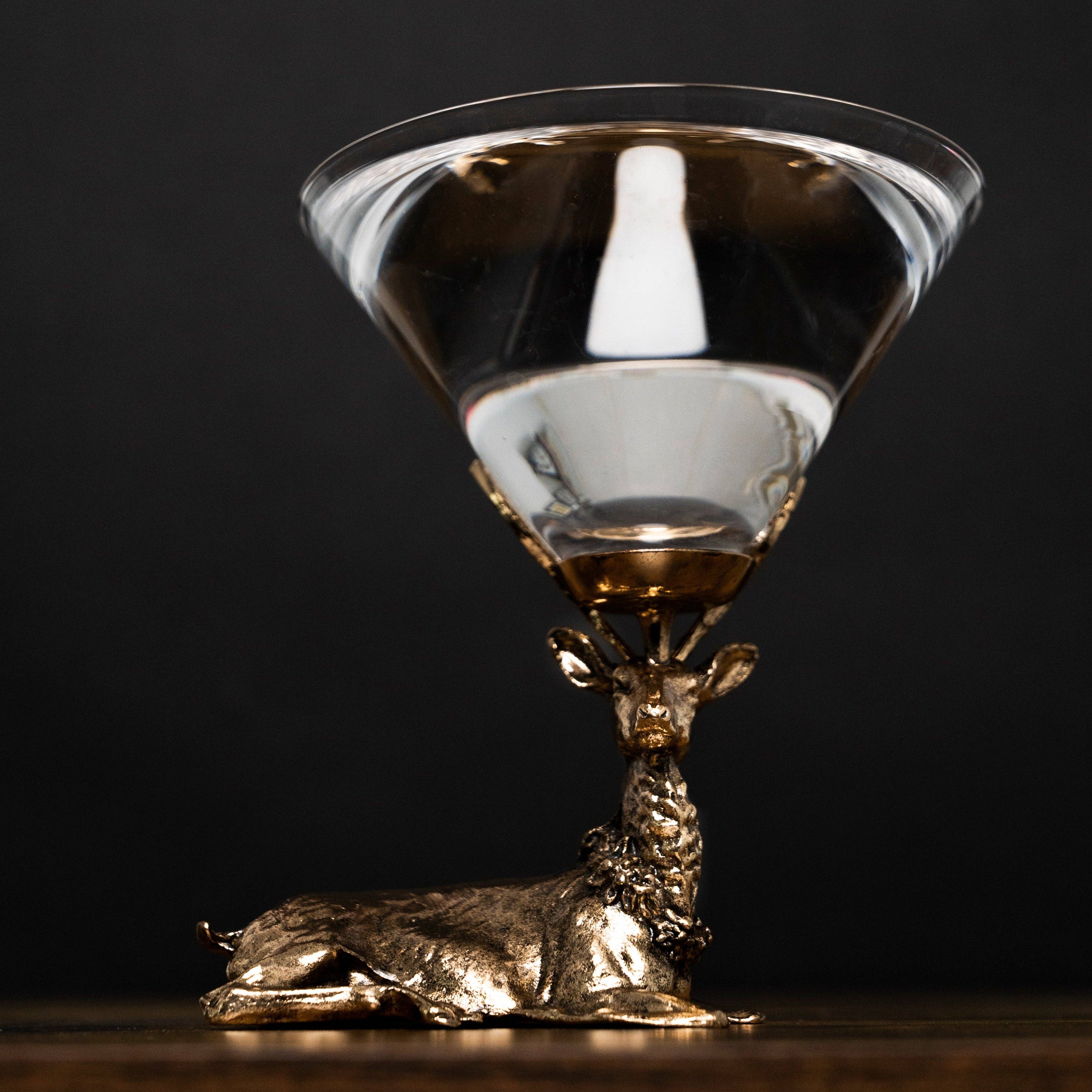 Jersey Art Glass - Wholesale Cocktail/Liquor Glass - Gold Stag Deer Martini Glasses (Set/2) | Cocktail Glasses1