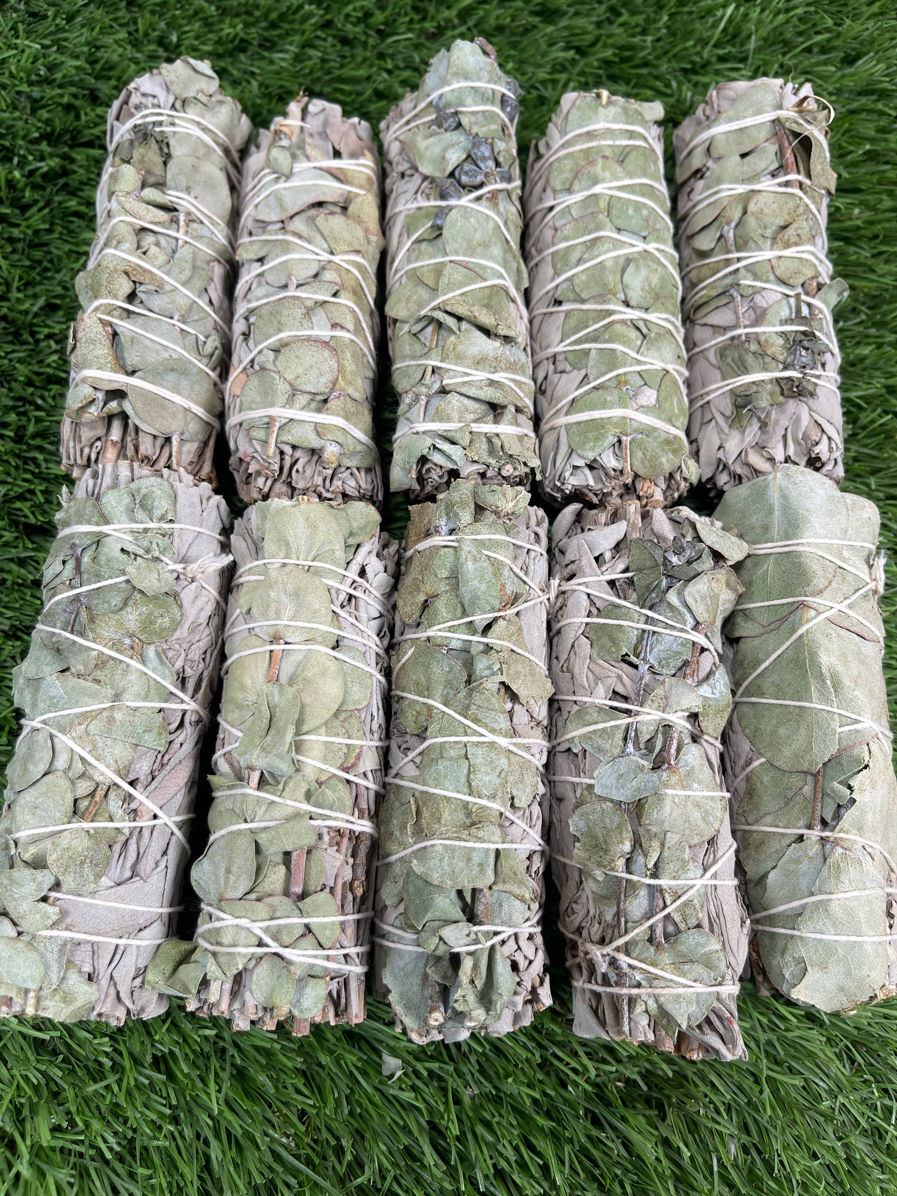 CaNatureLover - Wholesale Sage Bundle - White Sage with Eucalyptus, Hand Wrapped Thick bundles.9