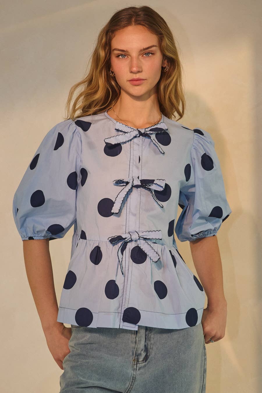 Oddi - Wholesale Blouse - Women's - Polka Dot Printed Puffed Sleeve Blouse3