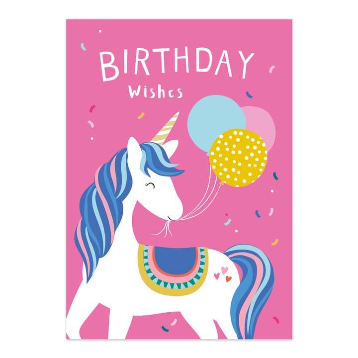 Birthday Wishes Card | Pink Unicorn Girl Birthday Card for wholesale by Klara Hawkins