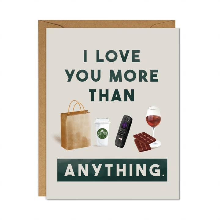 Tarjeta divertida de San Valentín para él con la frase «I Love You More Than» para venta al por mayor de Joymark Studio