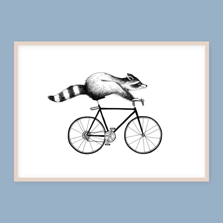 Stampa artistica procione su bicicletta per la vendita all'ingrosso da parte di Sarah von Rickenbach