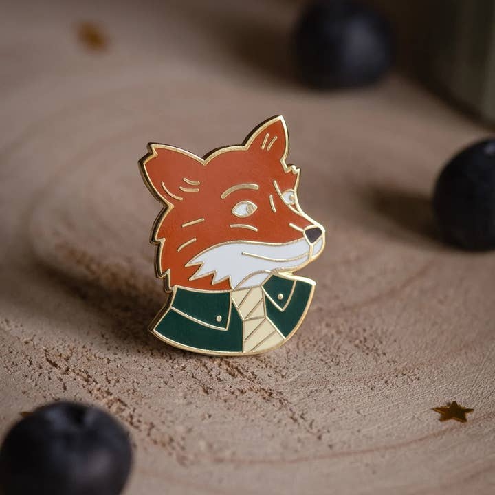 Spilla smaltata dorata Mr. Fox Fantastic, per la vendita all'ingrosso da parte di Fox & the Bear
