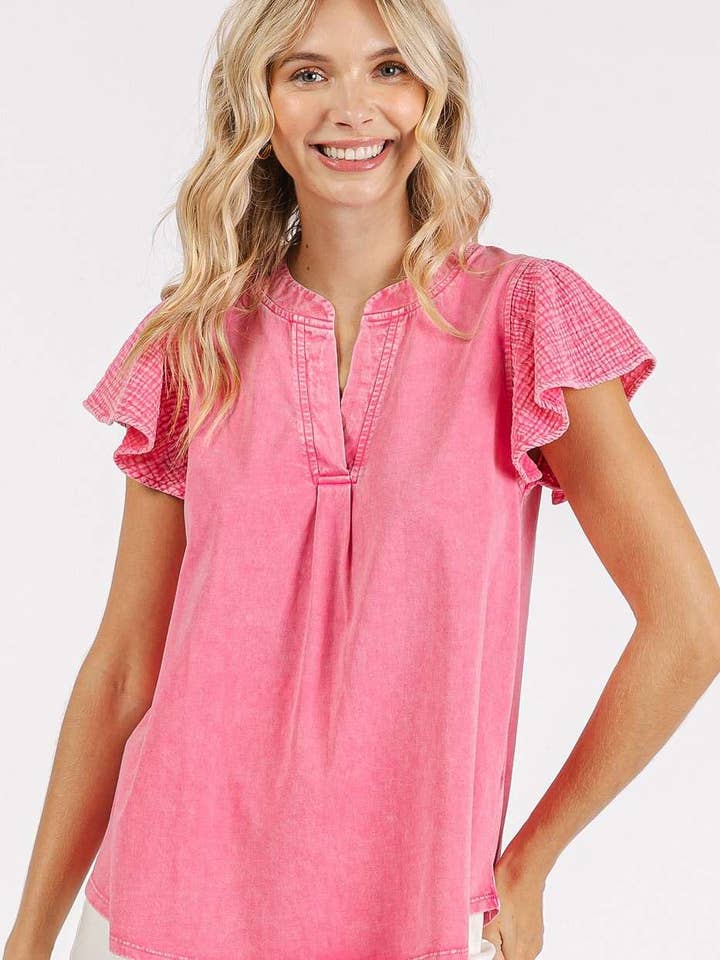 MIX MEDIA FLÆSETOP MED KORTE ÆRMER MINERALVASK for engroshandel hos mittoshop