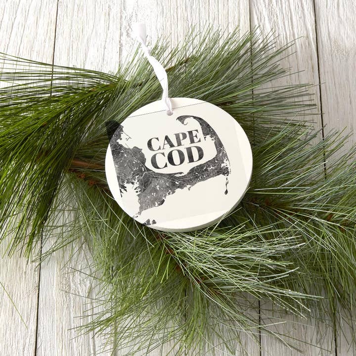 Love Local - Wholesale Ornament - Minimalistic B&W Cape Cod Map |Wood Ornament1