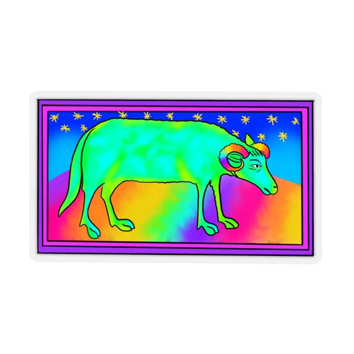 Mittelalterlicher Neon-Aufkleber „Exasperated Ram für den Großhandel von Le Fae Rouge