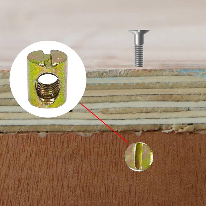 FIXTUREDISPLAYS - Wholesale Craft Supplies - 10PK M6 X 10mm Cross Hole Nuts Barrel Nuts Cross Dowels Slotted Nuts Color zinc 22105