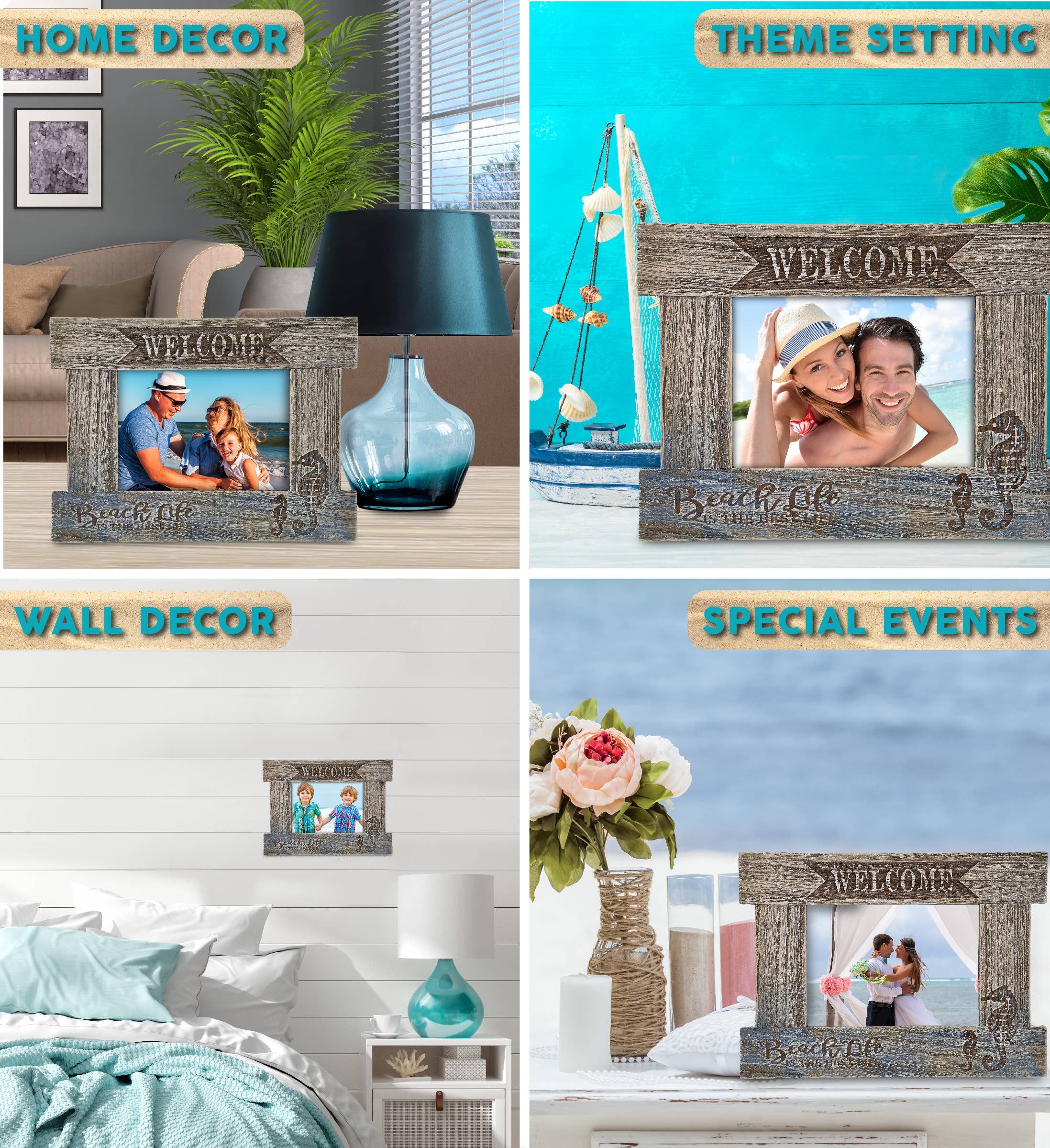 Cota Global – wholesale Picture frame – Nautical - Driftwood Sea Horse Photo Frame 7X52