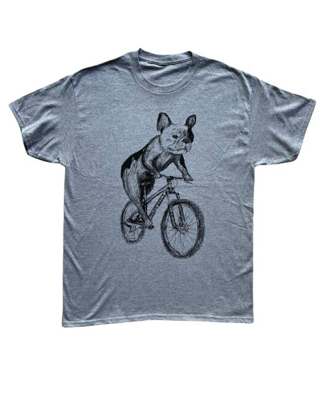 Dark Cycle Clothing - Wholesale Screen Printed T-Shirt - Men's - French Bulldog on A Bicycle Men's/Unisex Shirt0