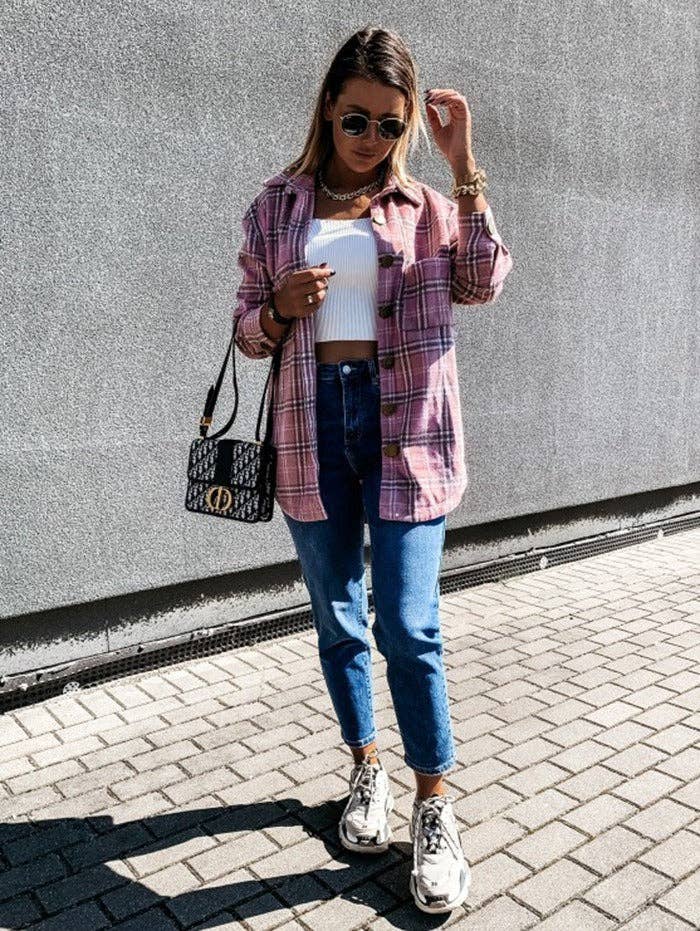 Suhkasana – Großhandel Hemdjacke/Shacket – Damen – Hemdjacke aus Wollmischung mit Karomuster - Übergroßer Mantel mit Knopfleiste7